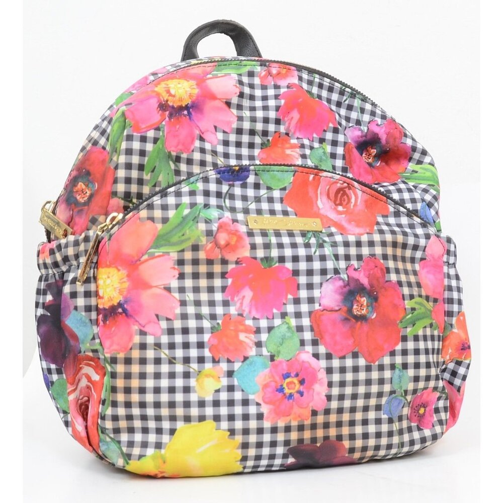 Betsey Johnson Black/White‎ Gingham w/Colorful Florals Multi Pocket Backpack